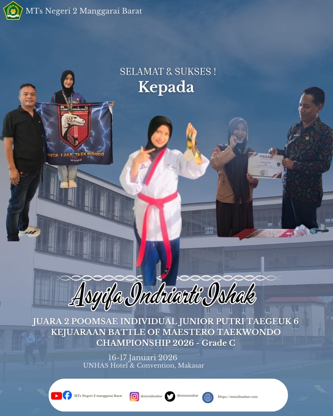 Prestasi Gemilang! Siswi MTsN 2 Manggarai Barat Raih Juara 2 di Kejuaraan Taekwondo Nasional 2026