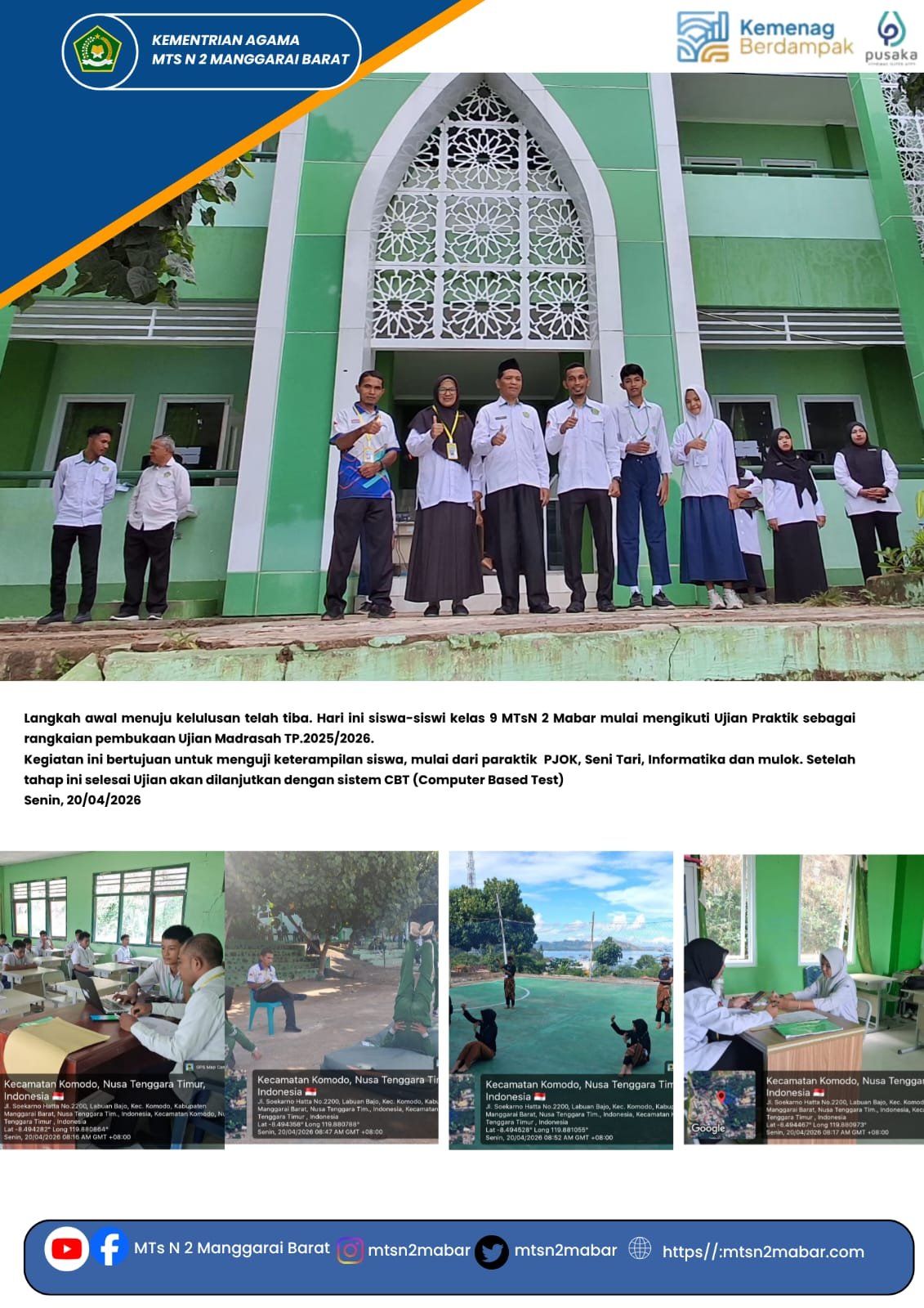 MTsN 2 Manggarai Barat Awali Rangkaian Ujian Madrasah dengan Ujian Praktik; Siapkan UM Berbasis CBT